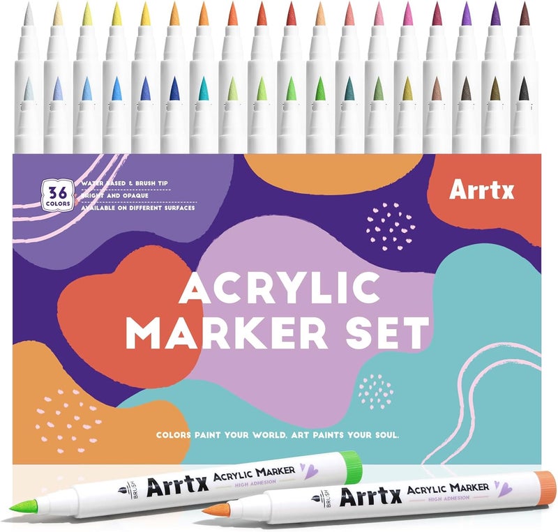 Arrtx Acrylic Paint Pens Basic Series 36D,Brush Tip Markers for Rock, Wood, Ceramic, Glass, Canvas, Metal, Plastic, Fabric, Stone & DIY Projects - Image 1